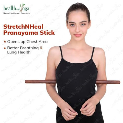 HealthAndYoga™ StretchNHeal Collapsible Multi-Use Wooden Yoga Stick - Regular and XL - Portable Posture Corrector Pole, Stretch Mobility Stick, Physical Workout Exercise Dowel - size: Regular - 26" without Sleeve