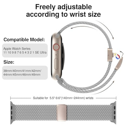 Braided Stretchy Magnetic Band Compatible with Apple Watch Bands Women Men - color: Gray, size: 38mm/40mm/41mm/(42mm-series 11 10)