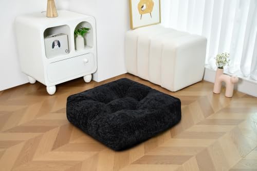 Floor Pillow, Large Meditation Sitting Cushion with Handle | for Tatami, Living Room, Yoga Use for Adults and Kids (1, Square, Black, 22" x 22" x 6") - color: Square, Black