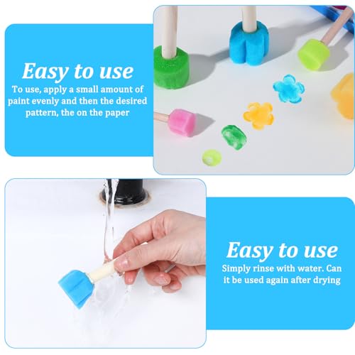 20 Pcs Star Sponge for Painting,Pattern: Flower,Circle,Star | Wood Handle Round Sponge Paint Sponges for Kids and Art Class Creative Textures