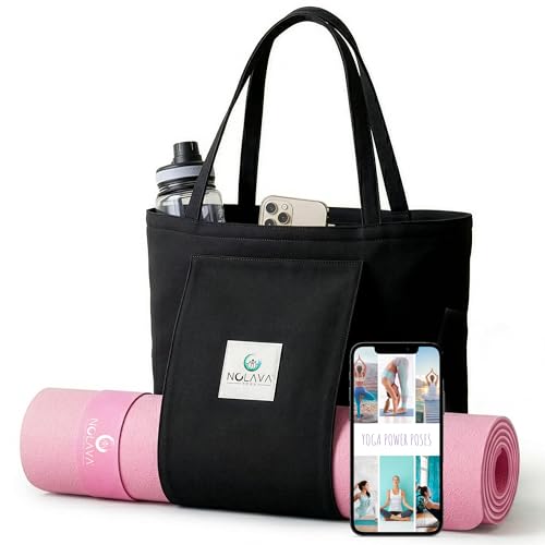 Nolava Yoga Mat with Bag – 72 x 24 inch, 1/4 inch Thick Non-Slip Mat – Includes Slap Band, Black Zippered Carry Tote with Mat Sleeve & Inner Pocket – For Yoga, Pilates, Home or Studio. - color: Pink, size: 3-Piece Set