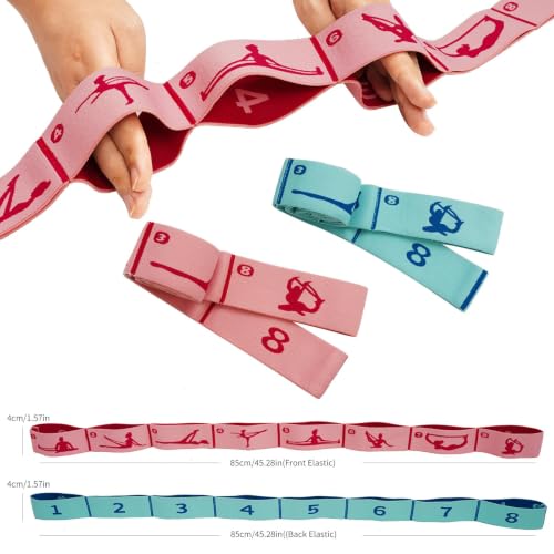 Multi‑Loop Nylon Yoga Stretching Belt, Anti‑Slip Fitness Resistance Band, Elastic Workout Strap for Yoga Pilates Dance Gymnastics Training, Physical Relax & Flexibility Exercise Accessory - color: Rose red