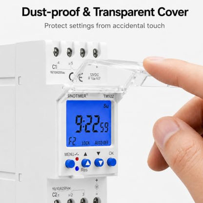 DC/AC 12V Power 2 Channels Big LCD Display Programmable Timer, Time Switch Dual-Relay, 16A with Blue Backlight - size: Input 12VDC