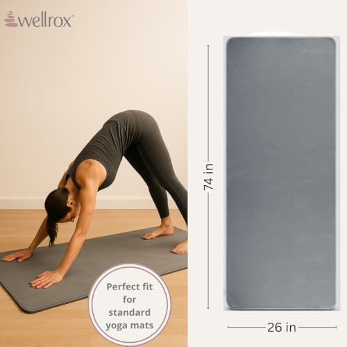 Wellrox Microfiber Yoga Mat Towel with Grip – Ultra Absorbent, Super Soft, and Quick Dry Hot Yoga Towel Non Slip for Pilates, Bikram, and Fitness Workouts (74” x 26”, Grey) - color: Grey