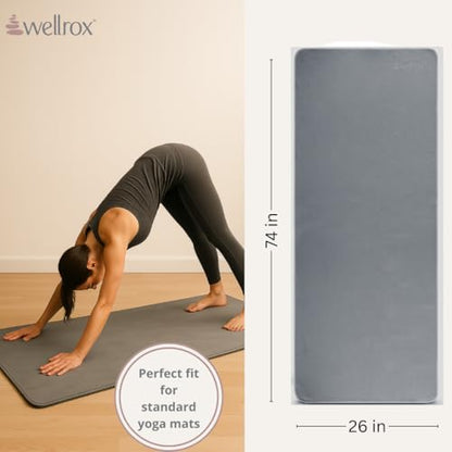 Wellrox Microfiber Yoga Mat Towel with Grip – Ultra Absorbent, Super Soft, and Quick Dry Hot Yoga Towel Non Slip for Pilates, Bikram, and Fitness Workouts (74” x 26”, Grey) - color: Grey