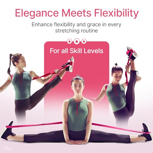 2-Pack Ballet Stretch Bands with Foot Mini Loop, Natural Rubber Dance Bands | Splits and flexibility training for kids, teens and adult dancers, gymnasts and cheerleaders, beginner guide and travel bag - color: Pink Regular