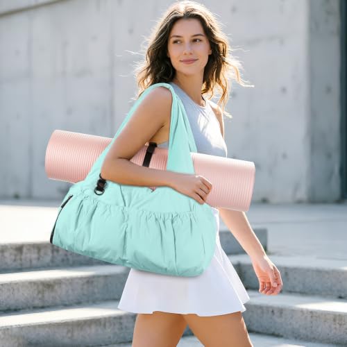 Yoga Mat Bag Yoga Bag for Women with Mat Holder Large Sport Gym Bag with Adjustable Yoga Mat Strap Shoes Compartment - color: Cyan