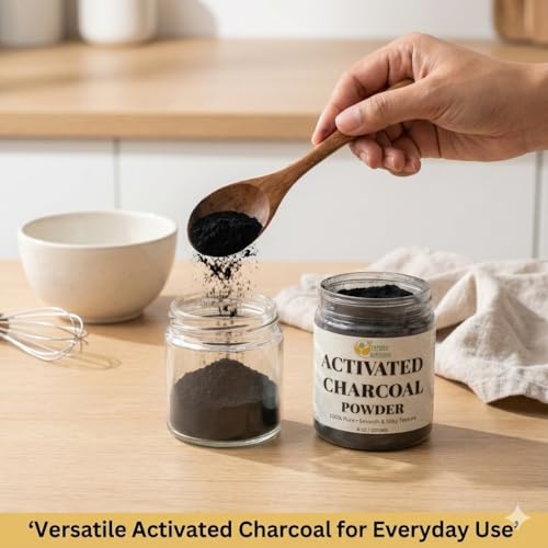 Herbs Botanica Activated Charcoal Powder, Food Grade Natural Detoxifier for Digestive Health, Teeth Whitening, Detoxification & Bug Bite Relief, 8 oz / 227 gm