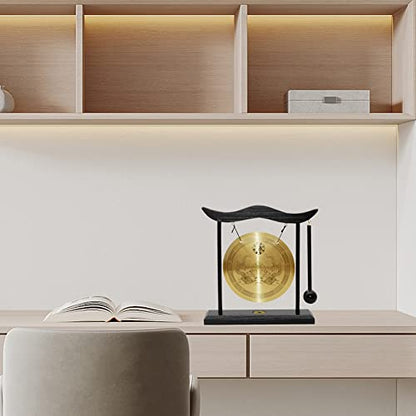 Hooshing Brass Gong Desktop Zen Art Feng Shui Decor, Dragon Pattern - style: Double Dragon