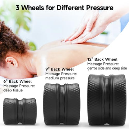 FitBeast Back Roller - Deep Tissue Massage Wheel, Yoga Wheel & Back Stretcher for Pain Relief (6''+9''+12'', Black)