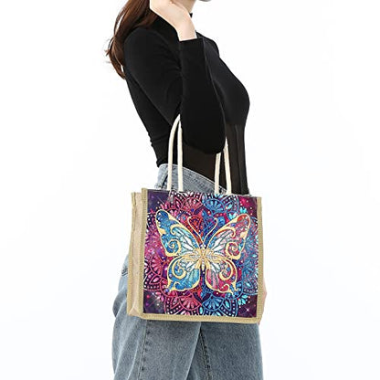 DOOSAI Diamond Painting Canvas Tote Bags 4 Pack Boho Diamond Dots Art Kits Shoulder Bags 5D DIY Handbags Handmade Gifts Reusable Shopping Bags with Handles for Women Adults(Peacock Butterflys Flower) - color: 4 Pack Peacock Butterflys Flowers