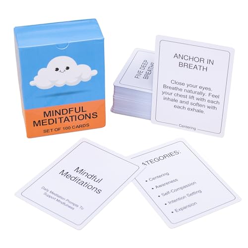 100 Mindful Meditations Cards – Mindfulness & Meditation Self‑Care Prompts | Desk & Travel Deck for Stress Relief, Focus, Motivation & Well‑Being - style: Meditation Cards
