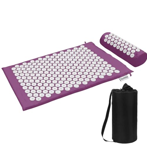 XiaoMaGe 28.7" Acupressure Mat and Pillow Set with Carry Bag (Purple) | Large acupuncture mat for neck & back pain relief, muscle relaxation, circulation support, and post-workout recovery - color: Purple