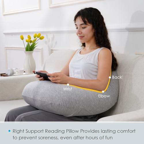 QUEEN ROSE Reading Pillow for Gaming, Lap Desk Pillow for Sitting in Bed or Sofa, Compact Arm Support Pillow for Reading, Playing or Crocheting, Cooling Grey - color: Cooling Grey