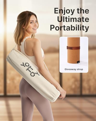 YOTTOY Yoga Mat,Non-Slip Hot Yoga Mat with Anti-Tear Design and Friendly Natural Rubber Mat with Strap and Bag - color: Cork Mountain