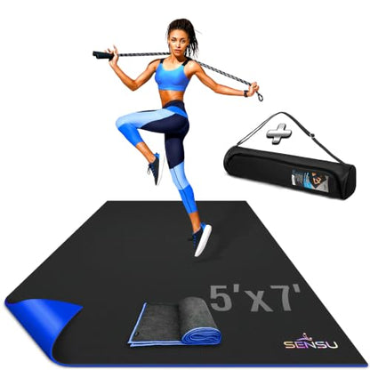Sensu Large Exercise Mat – Extra Thick Non-Slip Workout Mat for Home Gym, Durable Shoe-Friendly Fitness Mat for Strength Training, Stretching, Cardio, and Balance Workouts (Multiple Sizes) - size: 7' x 5' x 8.5mm