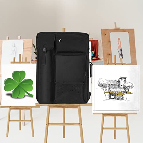 TreochtFUN Art Bags for Supplies Portfolio Case 19 X 25.5 in | for Storage A2 Canvas Board A3 Sketchbook - Carrying Artwork with Backpack & Tote-handle - color: Dark Black