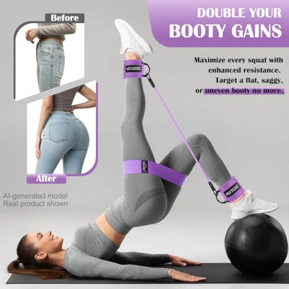 KUTIZE Ankle Resistance Bands with Cuffs & Fabric Resistance Bands Set - Legs & Glutes Workout Equipment for Women & Men, Home Gym Heavy Exercise Bands for Hip, Yoga, Strength Training, Rehab, Pilates - color: Purple