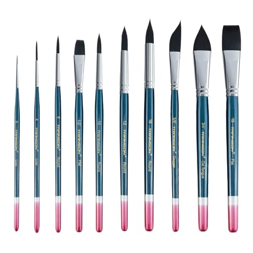 Transon 10pcs Natural Watercolor Paint Brush Set Professional for Watercolor Acrylic Ink Gouache Tempera Blue Color - color: Blue