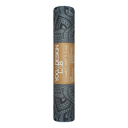 YOGA DESIGN LAB | The Combo Yoga Mat | 2-in-1 Mat+Towel | Eco Luxury | Ideal for Hot Yoga, Power, Bikram, Ashtanga, Sweat | Studio Quality | Includes Carrying Strap! - color: Mandala Black, size: 5.5mm