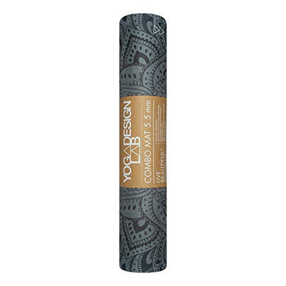 YOGA DESIGN LAB | The Combo Yoga Mat | 2-in-1 Mat+Towel | Eco Luxury | Ideal for Hot Yoga, Power, Bikram, Ashtanga, Sweat | Studio Quality | Includes Carrying Strap! - color: Mandala Black, size: 5.5mm