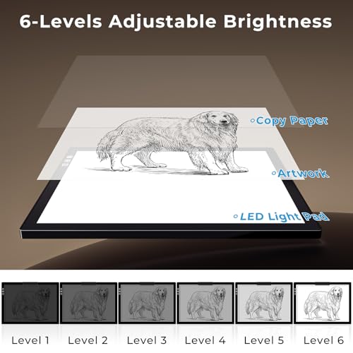 Rechargeable A4 Diamond Art Light Board with Stand, Tracing Light Box | Bylitodt 6 Brightness Artist Table with Clip, LightBoard for Drawing, Weeding Vinyl, Sketching, Diamond Painting Accessories - size: A4