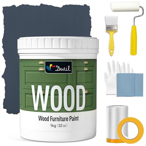 DWIL Matte Finish Furniture Paint - 32 Oz Wood Paint for Cabinets, Doors, Tables, and Dressers Refinishing - Water-Based, Non-Toxic & Odorless, Easy to Apply(Bronze Blue)-With Tools - color: Bronze Blue, size: 32 Ounce (Pack of 1)
