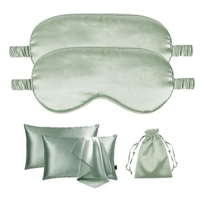 5Pcs Silky Sleep Mask Eye Masks Breathable Soft Satin Pillowcases Set for Sleeping Similar to Silk Pillowcase Travel Gift - color: Sage-queen Size