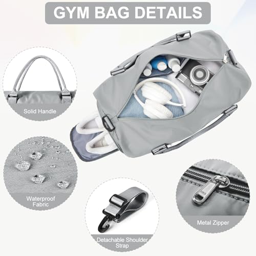 Gym Bag Womens with Shoes Compartment Travel Duffel Bag Grey - color: B6-Grey+Toiletry Bag