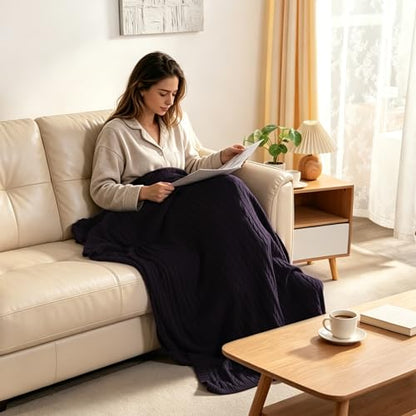 NTBAY Cotton Cable Knit Throw Blanket, 51 x 67, Eggplant Purple - color: Eggplant Purple, size: Throw(51"x67")