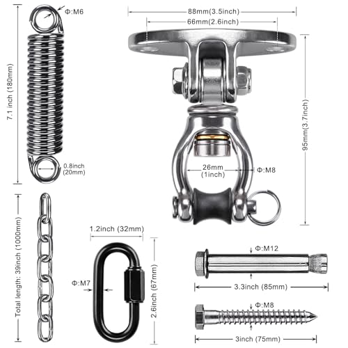 SELEWARE Hammock Chair Hanging Kit, Bearing Swing Hooks w/Spring & Chain - color: Bearing Swing Hanger With Chain & Straight Spring