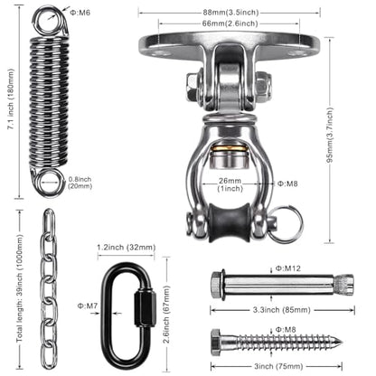 SELEWARE Hammock Chair Hanging Kit, Bearing Swing Hooks w/Spring & Chain - color: Bearing Swing Hanger With Chain & Straight Spring