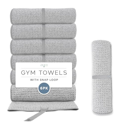 S&T INC. Microfiber Gym Towels, 6 Pack, 16" x 27" | Absorbent and Lightweight, Quick-Dry, Compact for Gym Bag, Yoga and Travel, Machine Washable - color: Heathered Grey