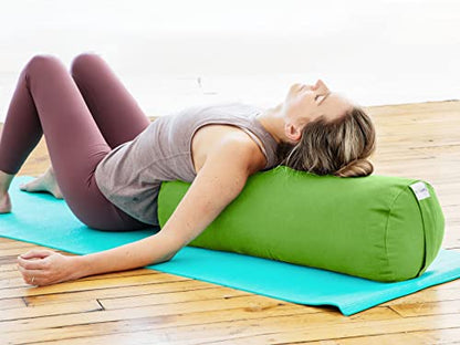 Sol Living Yoga Bolster Pillow for Restorative Yoga, 100% Cotton Meditation Cushion, Extra Firm Support Bolster for Yoga Body Pillow with Removable Washable Cover and Carry Handle