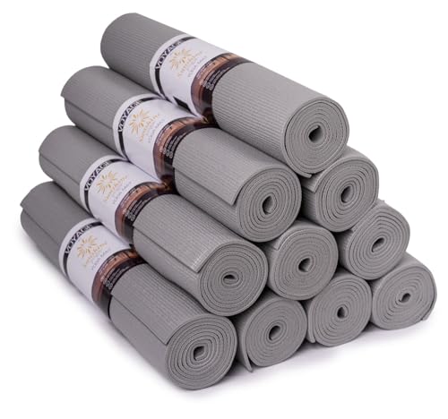 Voyage 5mm Studio Yoga Mats, 10 Pack, 72x24in | Extra Long, Anti-Tear Exercise Mats for Workout, Stretching, Fitness - Non Slip Gym Mats for Home, Schools and Studios - color: Cool Gray