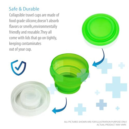 Deke Home - 2 Pack Silicone Collapsible Travel Cups with Lids – Portable, Food Grade Camping Mugs for Outdoor, Hiking, Camping, Backpacking, and Travel