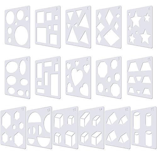 Outus 16 Pieces Kids Geometric Drawing Stencils 5.1 Inches Basic Square Shape Plastic Drawing Stencil Template Geometry Shape Reusable DIY Painting for Kids Girls Boys Gifts Home Classroom Crafts