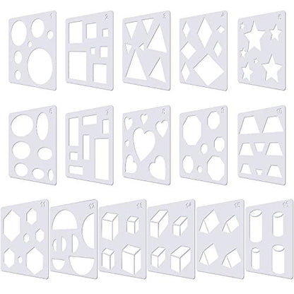 Outus 16 Pieces Kids Geometric Drawing Stencils 5.1 Inches Basic Square Shape Plastic Drawing Stencil Template Geometry Shape Reusable DIY Painting for Kids Girls Boys Gifts Home Classroom Crafts