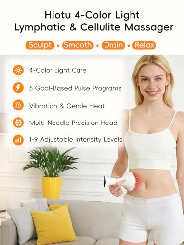 Lymphatic Drainage Massager for Body Sculpting & Cellulite – Body Sculpting Machine & Anti Cellulite Massage Tool for Stretch Marks with 4-Color Light, Pulse, Heat & Vibration for Waist, Legs & Arms