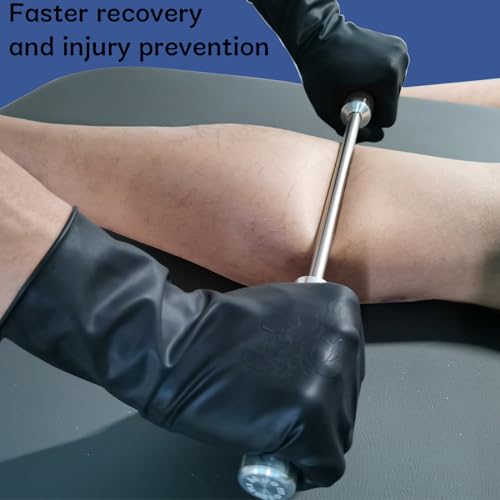 Stainless Steel Muscle Roller Stick for Legs with Silicone Grip and Ball Bearing Foot Roller for Athletes - Massage Roller Stick