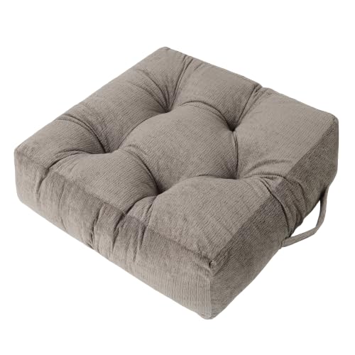 Floor Pillow Cushion for Adults Sitting | Large Meditation Cushion Pillow with Handle for Tatami Living Room or Yoga (1, Square, Light Taupe, 22 x 22 x 6 inches) - color: Square Light Taupe