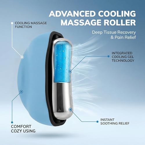 Cooling Massage Roller with Ergonomic Handle for Deep Tissue-Blue | 360° Easy-Glide Ice Massage Ball for Myofascial Release, Cold Therapy Roller Post-Workout Recovery & Muscle Pain Relief - color: Blue
