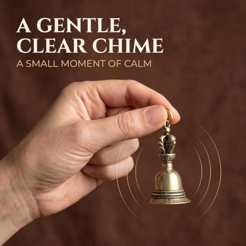 2Pcs Retro Copper Bell Wind Chimes,Demon Subduing Bell Creative Solid Brass Bell Handicraft Tibetan Bronze for Decoration Car Pendant Small Circle Hand Bells and Chimes (4.7cm*2.5cm