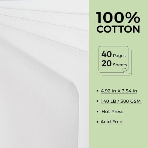 Watercolor Journal - 100% Cotton Hot Press Paper | 20 Sheets 40 Pages | 300GSM (140lb) | PU Leather Cover Watercolor Sketch Books for Artists Painting,Mixed Media 4.9 in x 3.5 in - color: Green, size: 4.9 x 3.5 in