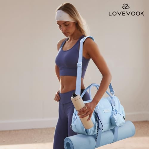 LOVEVOOK Small Gym Bag for Women with Yoga mat Holder, Mini Duffle Bag for Travel with Wet Pocket, Overnight Personal Item Bags (Blue (mesh), 14.5 inch-Small-2Pcs) - color: Blue (mesh), size: 14.5 inch-Small-2Pcs