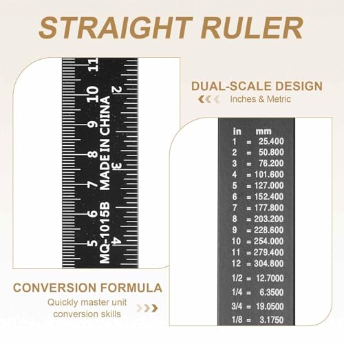 HARFINGTON 2pcs Metal Straight Ruler 15cm Metric SAE Aluminum Alloy Measuring Rulers Scale Tool with Hole for Measure Study Reading Classroom Office, Black - size: 15cm