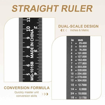 HARFINGTON 2pcs Metal Straight Ruler 15cm Metric SAE Aluminum Alloy Measuring Rulers Scale Tool with Hole for Measure Study Reading Classroom Office, Black - size: 15cm