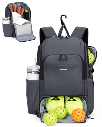 sportsnew Black Yoga Mat Bag (Full Zip, Water Bottle & Wet Pockets). For Women & Men + Gray Pickleball Backpack (Waterproof, Shoe Compartment, Fence Hook)