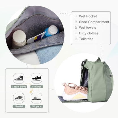 Gym Bags for Women Men with Shoes Compartment,Sports Duffle Bags Personal item travel Duffel Tote Bag Small Carry on Weekender Overnight Bag Workout Dance Bags Hospital Holdalls Grey Green - color: A3-Grey Green