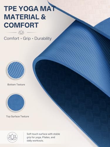 EaseUp Yoga Mat 73"x28"x0.4",10mm thick,Non Slip for Workout, Pilates - color: Blue